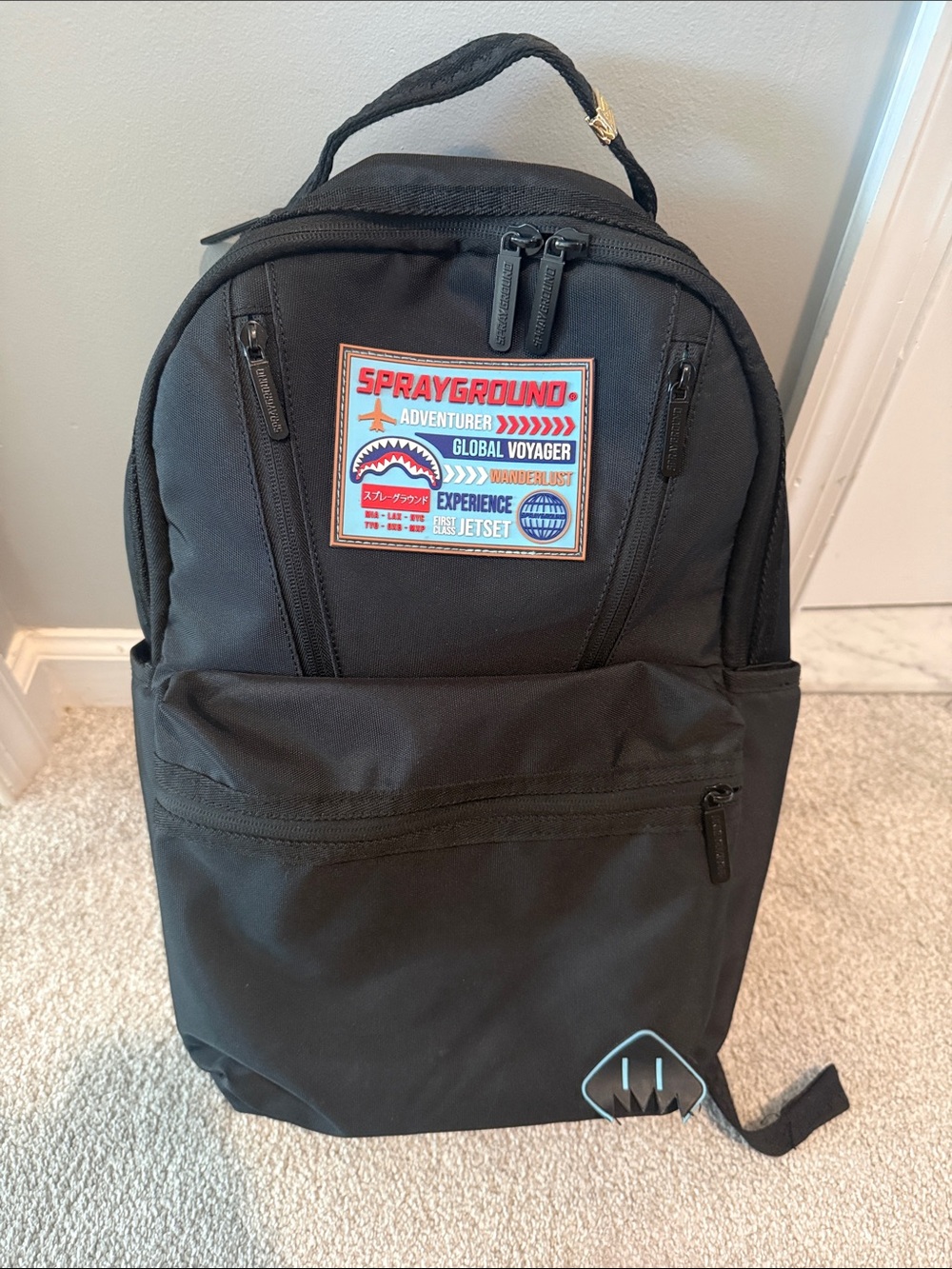 Sprayground Black Backpack with Patch Logo